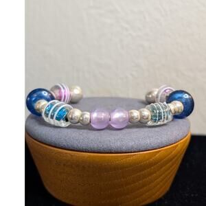 Art Glass 925 Sterling Bead Ball Cuff Bracelet